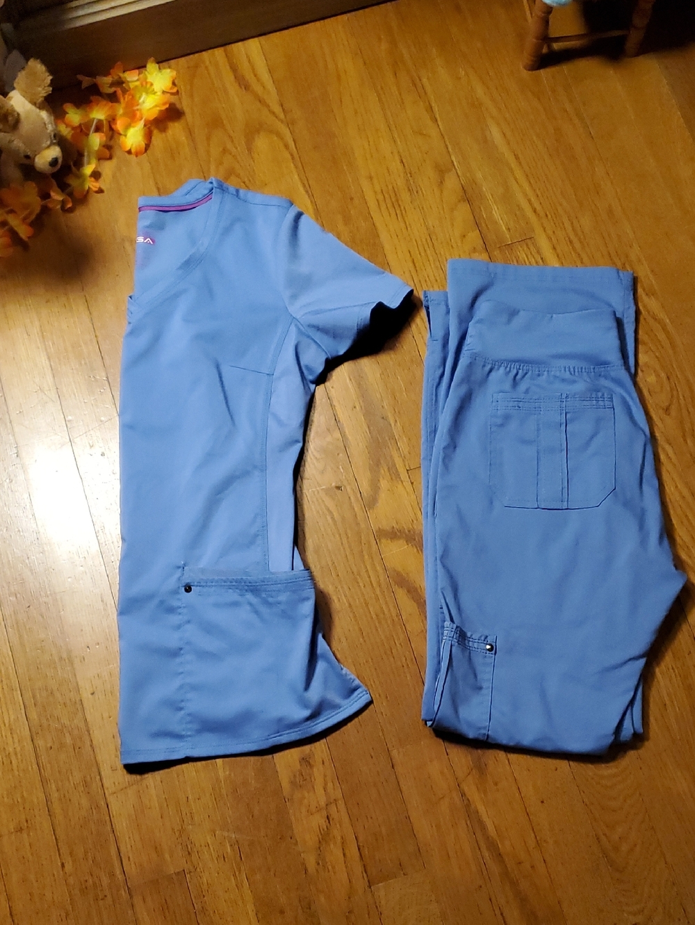 Healing Hands Yoga Purple Label Blue Scrub Top and Pants Set XS